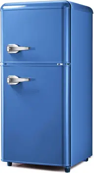 Ретро-Холодильник С морозильной камерой объемом 3,2 куб. Мини-холодильник Ft, маленький холодильник классического дизайна с отдельной морозильной камерой (синий) 1