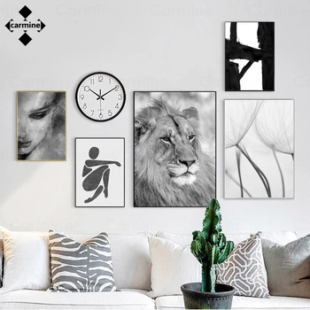 Плакат на холсте с черно-серой печатью, картина для домашнего декора, современное животное Лев, абстрактная картина на холсте для домашнего декора. 1