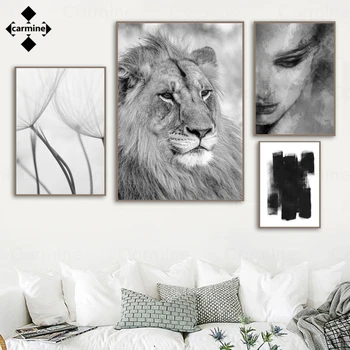 Плакат на холсте с черно-серой печатью, картина для домашнего декора, современное животное Лев, абстрактная картина на холсте для домашнего декора. 2