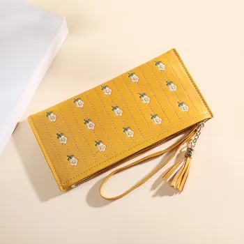 Длинный женский кошелек, ультратонкий кошелек для монет большой емкости, сумка для мобильного телефона, клатч с цветочной вышивкой, женский кошелек 1