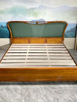 Ugyen Wood Простая современная кровать из массива дерева, Кожаная мебель для спальни с двуспальной кроватью для маленькой квартиры 2