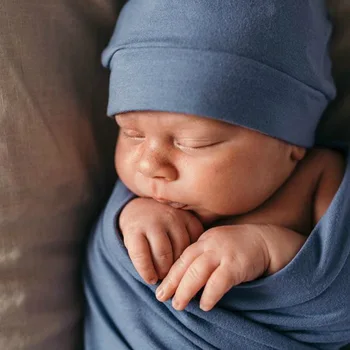 Детский хлопковый спальный мешок с завязанной шапочкой, одежда для фотосъемки новорожденных, комплект из 2 предметов 2
