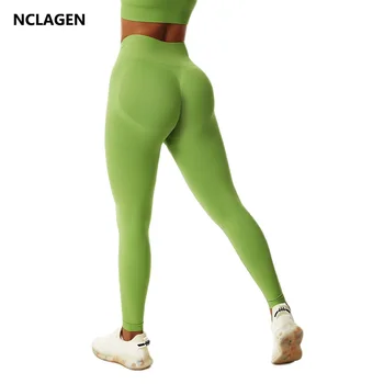 Женские бесшовные леггинсы NCLAGEN с высокой талией, персиковые штаны для фитнеса и йоги, подтягивающие бедра, Быстросохнущие Спортивные колготки, сжимающие попу 1