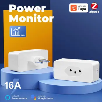 Tuya Smart Plug 16A Бразильский стандарт с энергетическим монитором Приложение Smart Life Удаленная Умная розетка Домашняя Alexa Voice 2