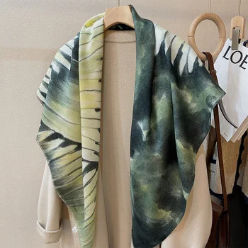 Квадратный шарф из натуральной шерсти Twill Wave, шали для женщин, двусторонний дизайнерский принт ручной работы, зимние теплые шерстяные шарфы из пашмины 1