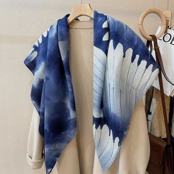Квадратный шарф из натуральной шерсти Twill Wave, шали для женщин, двусторонний дизайнерский принт ручной работы, зимние теплые шерстяные шарфы из пашмины 2