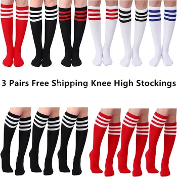 3 пары женских мужских носков, черные носки в белую полоску, длинные носки в стиле Лолиты, однотонные гольфы до колена, женские чулки для косплея Kawaii 1