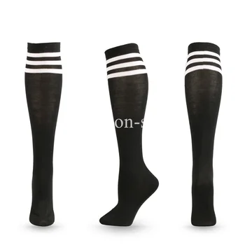 3 пары женских мужских носков, черные носки в белую полоску, длинные носки в стиле Лолиты, однотонные гольфы до колена, женские чулки для косплея Kawaii 2