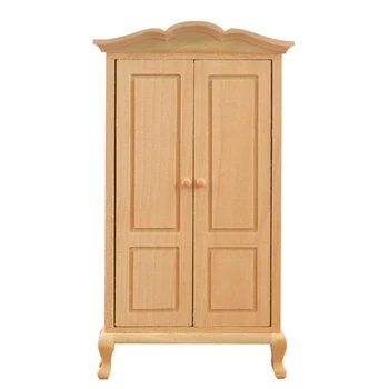 Миниатюрная мебель для кукольного домика 1:12 Деревянный шкаф-купе Мебель для кукольной комнаты Шкаф с двойной дверью 1