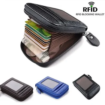 Новый винтажный мужской кошелек из натуральной кожи, держатель кредитной карты, RFID-блокировка, кошелек на молнии, чехол для защиты карт, карманный чехол 1