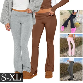 DIHOPE однотонные расклешенные элегантные брюки-карго, леггинсы, брюки Y2K, женская зимняя одежда, повседневные джоггеры-клеш