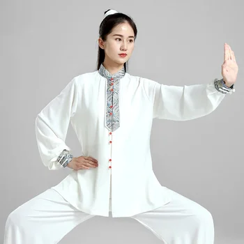 Одежда для тайцзи Женская Одежда для ушу Одежда для соревнований по кунг-фу Униформа для боевых искусств Без морщин 2022 Белый Бесплатная доставка 2