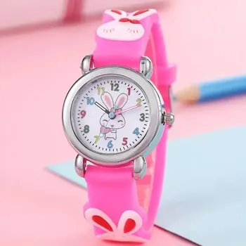 Детские мультяшные кварцевые силиконовые часы с милым кроликом для девочек и мальчиков начальной школы, детские часы с 3D силиконовым ремешком 1