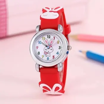 Детские мультяшные кварцевые силиконовые часы с милым кроликом для девочек и мальчиков начальной школы, детские часы с 3D силиконовым ремешком 2
