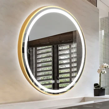 Runde Gold Rahmen Wand Montieren Bad Spiegel mit LED Licht Anti-Nebel Kosmetische Hintergrundbeleuchtung Touch 2