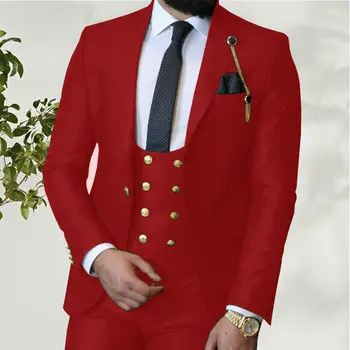 JELTONEWIN, итальянский бренд, деловые приталенные официальные мужские костюмы, Двубортный жилет, фиолетовый смокинг жениха для свадьбы, костюм из 3 предметов 2