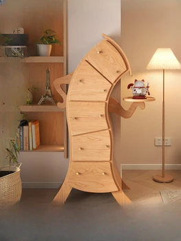 Шкаф из цельного дерева со скрещенными ножками и пятью ведрами, креативный кривой шкаф, шкаф для хранения, спальня, гостиная, криво наклоненная стена