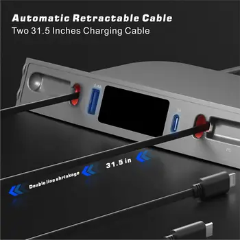 Док-станция для Tesla Model 3/Y 2021-2023 2 Выдвижных зарядных кабеля для быстрой зарядки PD Автомобильный USB-концентратор Зарядное устройство с несколькими портами 2