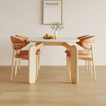 Обеденный стол из сланца из цельного дерева Nordic cream wind дизайнерская слоновья ножка ясенево-белый современный прямоугольный обеденный стол 1