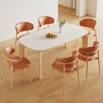 Обеденный стол из сланца из цельного дерева Nordic cream wind дизайнерская слоновья ножка ясенево-белый современный прямоугольный обеденный стол 2