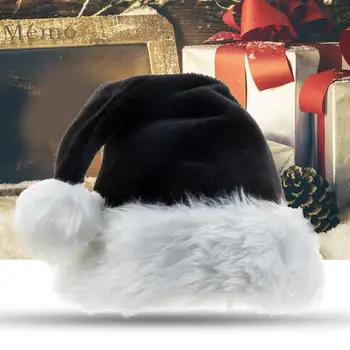 Шляпа для косплея, практичная рождественская атмосфера, шапочка для декора Санта-Клауса, Изысканная шляпа Санта-Клауса, черная мягкая Рождественская шапочка Санта-Клауса для взрослых 1