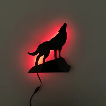 Декор стен, светильник с силуэтом Волка для украшения дома, Ночник, меняющий цвет RGB, спальня, Черный Настенный светильник Wolf 1