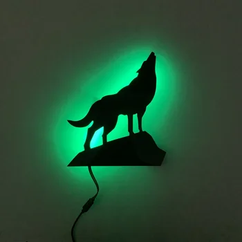Декор стен, светильник с силуэтом Волка для украшения дома, Ночник, меняющий цвет RGB, спальня, Черный Настенный светильник Wolf 2