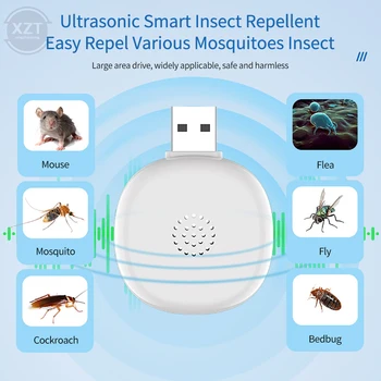 USB Ультразвуковой отпугиватель комаров, тараканов, постельных мышей, грызунов-Отпугиватель комаров, 360 ° Эффективное управление в помещении, Аксессуары для отпугивателей 1