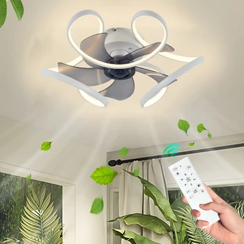 Современный потолочный вентилятор со светодиодной регулируемой световой полосой и подсветкой с дистанционным управлением, подходит для использования внутри помещений, в спальнях и кухнях 1