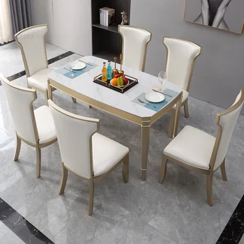 Обеденные столы в общежитии из каменной плиты в европейском стиле, прочный прямоугольный стол для конференц-зала, Модный обеденный стол в гостиной, H 1