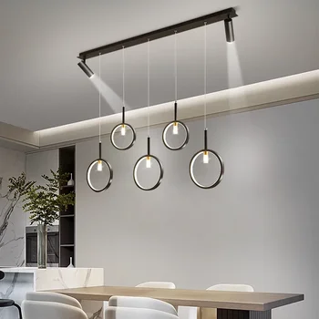 Современный дизайн в простом стиле, светодиодный подвесной светильник для столовой, кухни, спальни, потолочный прожектор, люстра, Черная подвесная лампа 1