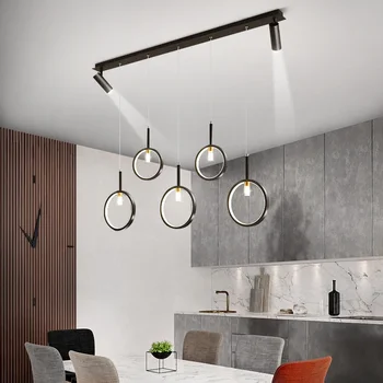Современный дизайн в простом стиле, светодиодный подвесной светильник для столовой, кухни, спальни, потолочный прожектор, люстра, Черная подвесная лампа 2