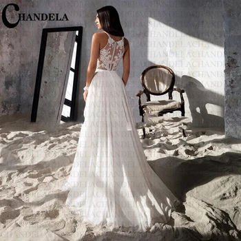 Свадебные платья CHANDELA из изящного шифона трапециевидной формы с боковым разрезом, аппликации с V-образным вырезом, Бретельки-спагетти на заказ, Vestido De Casamento 2