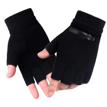 Не пушистые перчатки с сенсорным экраном на половину пальца, мужские зимние утолщенные теплые хлопчатобумажные перчатки для верховой езды и вождения 1