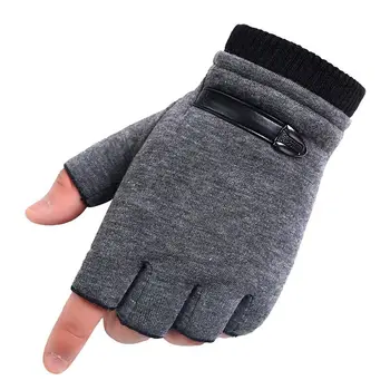 Не пушистые перчатки с сенсорным экраном на половину пальца, мужские зимние утолщенные теплые хлопчатобумажные перчатки для верховой езды и вождения 2