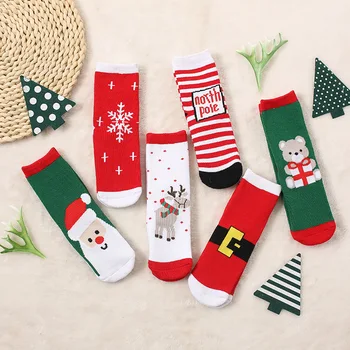 Повседневные Рождественские носки из хлопка, осень-зима, снежинка, Лось, Санта-Клаус, Рождественский медведь, носки для маленьких мальчиков, детские носки для детей 2