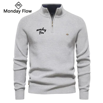 Роскошный мужской свитер для гольфа Mondayflow с длинным рукавом и круглым вырезом, повседневный брендовый пуловер, модный брендовый вязаный свитер, куртка 1