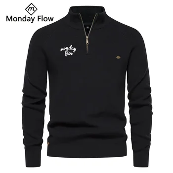 Роскошный мужской свитер для гольфа Mondayflow с длинным рукавом и круглым вырезом, повседневный брендовый пуловер, модный брендовый вязаный свитер, куртка 2