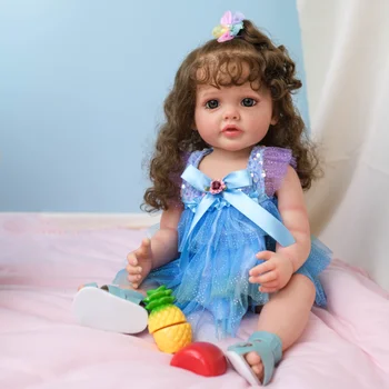 55 см Полностью силиконовые куклы-Реборн, реалистичная игрушка-Реборн, ручная роспись, имитация кукольных локонов, 3D глаза, подарок для девочки на день рождения 1