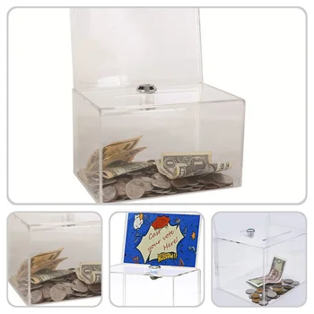 Прозрачный ящик для пожертвований Ящик для предложений с замком Ящик для писем с жалобами Ящик для пожертвований для сбора средств 2