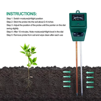3 В 1 Цифровой измеритель влажности почвы Солнечного света PH-метр Тестер для растений Цветов Измерение кислотности и влажности Садовые Инструменты 2
