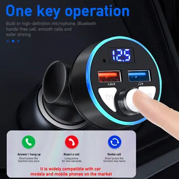 Автомобильный FM-передатчик Bluetooth 5.0 4.8A, автомобильное зарядное устройство для быстрой зарядки, аудиоприемник громкой связи, автоматический MP3-плеер, двойной USB-светодиодный вольтметр 2
