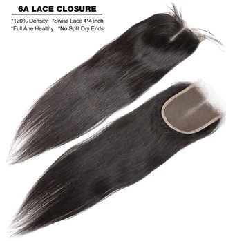 Luvin 6A Бразильская Кружевная Застежка Прямые Обесцвеченные Узлы 4x4 С Волосами На Теле Натурального Цвета 100% Человеческие Волосы Remy Средняя Свободная Часть 2