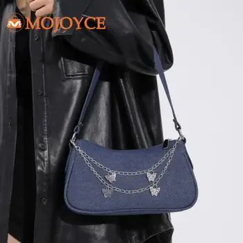 Винтажная ковбойская женская сумка Y2K, джинсовая сумка, панк-мода, сумка подмышками 2023, женская сумка на цепочке, эстетическая сумка подмышками 1