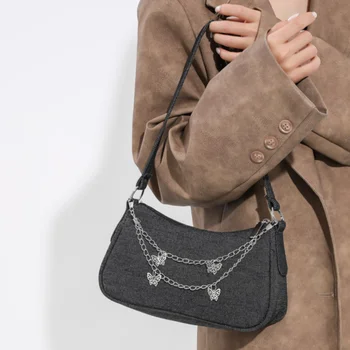 Винтажная ковбойская женская сумка Y2K, джинсовая сумка, панк-мода, сумка подмышками 2023, женская сумка на цепочке, эстетическая сумка подмышками 2