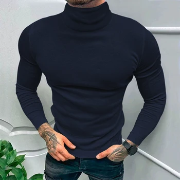 Мужская однотонная футболка с высоким воротом 2024 года, осенне-зимняя базовая рубашка, мужской вязаный свитер, пуловер корейской версии. 2