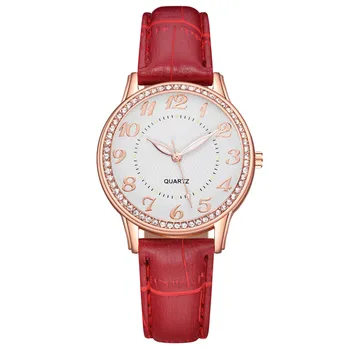 Модные женские часы 2023 года, роскошные часы с кожаным ремешком с круглым бриллиантом, высококачественные Модные повседневные часы на ремне Relojes Para Mujer 2