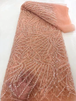 Кружевная ткань с бисером 2022 Французская сетка Материал для шитья Блестящие блестки Тяжелые Роскошные бусины ручной работы Высококачественный Африканский тюль 2
