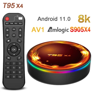 T95X4 Amlogic S905X4 Smart TV Box Android 11,0 4 ГБ 64 ГБ AV1 8K HD 2,4 ГГц и 5 ГГЦ Двойной WiFi BT4.0 телеприставка медиаплеер 4G32G 1