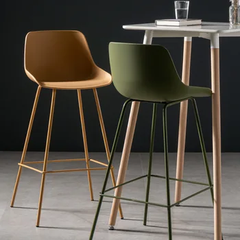 3 Современный пластиковый стульчик для кормления с простой спинкой, домашний зеленый железный барный стул, скандинавский барный стул, барный стул для магазина молочного чая 1